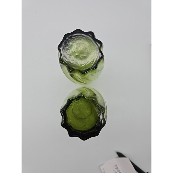 Vintange Anchor Hocking MCM Olive Green Starfire Swirl Central Park Set of 2 - Picture 4 of 7